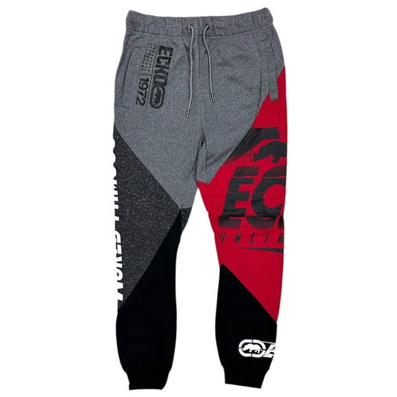 Ecko Unltd Men's Sweatpants Colorblock Wolrd Famous Fleece Jogger (Small, Red/Heather Grey/Black)