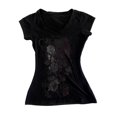 thumbnail image 2 of Women's T Shirts Retro Floral Print Elegant Slim Fit Waist Tee Top Basic Tees for Women Black L, 2 of 3