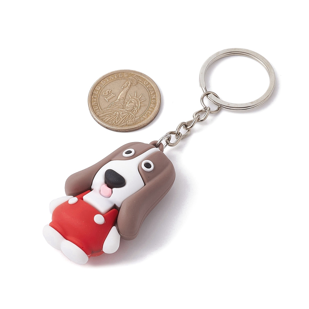20pcs Cartoon Dog PVC Plastic Keychain with Iron Split Key Rings Mixed color 10.7~11.15cm DIY