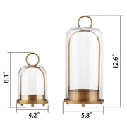 5 & 4 Wide Versatile Metal Candle Holder with Handmade Sturdy Glass Dome in Brass for Pillar Candle & Plants, 5.8 xH12.6 4.2 xH8.1, Industrial, Farmhouse, Shabby Chic. (2, Brass, Large & Small)