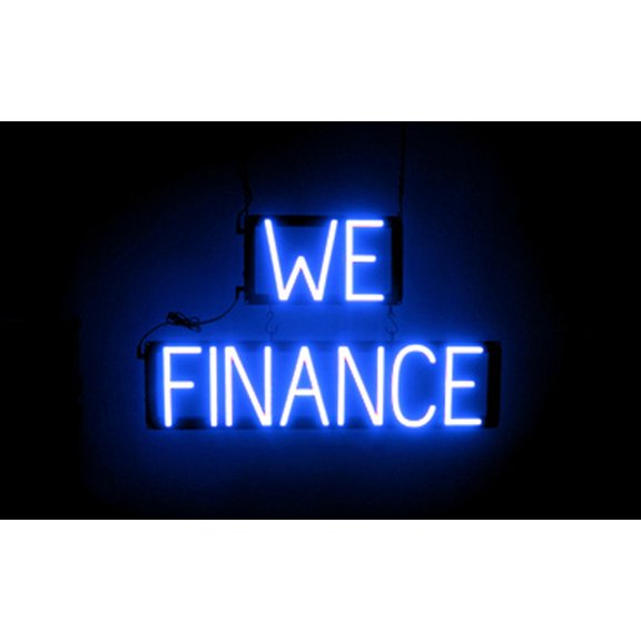 SpellBrite WE FINANCE LED Sign for Business. 25.1" x 15.0" Blue WE FINANCE Sign Has Neon Sign Look With Energy Efficient LED Light Source. Visible from 500+ Feet, 8 Animation Settings.