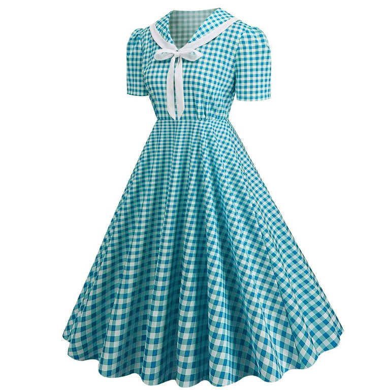 Women 1950s Vintage Fit and Flare Dresses Short Sleeve Plaid Swing  Rockabilly Cocktail Dress Halloween Costume : : Clothing, Shoes 