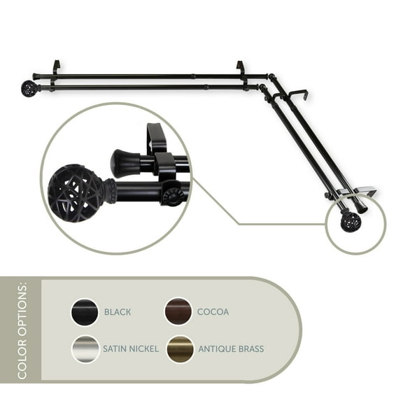 13/16 inch Ruston Corner Window Double Curtain Rod 48-84" - Black