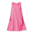 thumbnail image 5 of Women's Striped Mini Dress Gingham Tunic Dress Round Neck Sleeveless Loose A Line Sundress with Pockets Lounge Vacation Outfit Hot Pink, 5 of 8