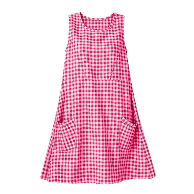 Erwazi Dresses for Women Plaid Crew Neck Sleeveless Tank Dress A-Line Cut Home Leisure Trendy Daily Midi Dresses