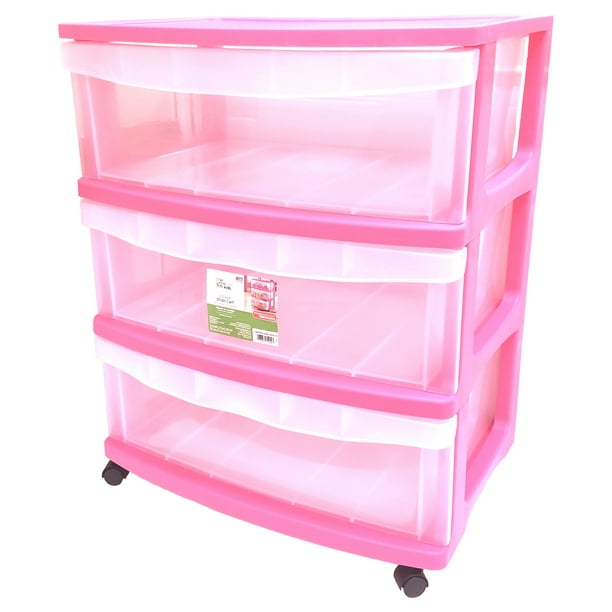 Mainstays Pink Wide 3 Drawer Cart