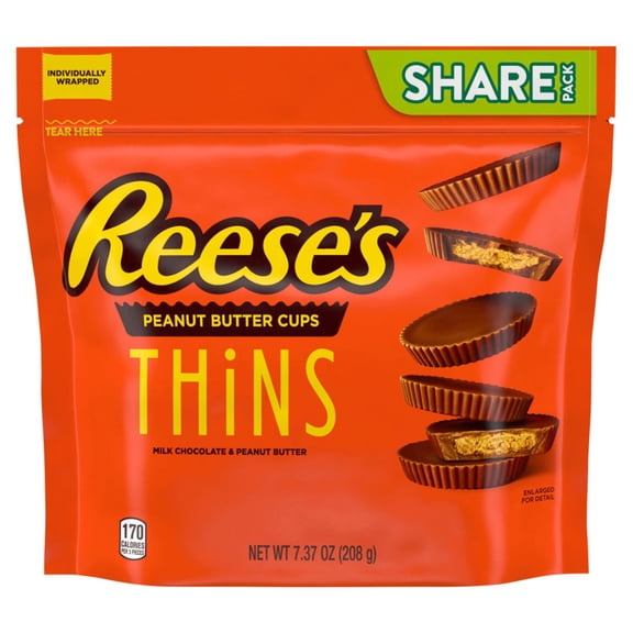 Reese's Thins Milk Chocolate Peanut Butter Cups Candy,(1PAK)