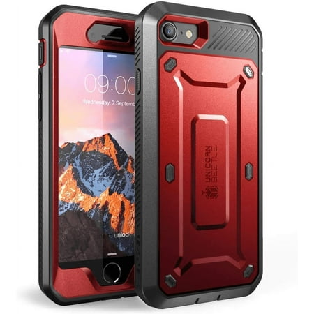 SUPCASE Unicorn Beetle Pro Series Case Designed for iPhone 7/iPhone 8/ iPhone SE 2nd Generation (2020 Release), Full-Body Rugged Holster Case with Built-in Screen Protector (Metallic Red)