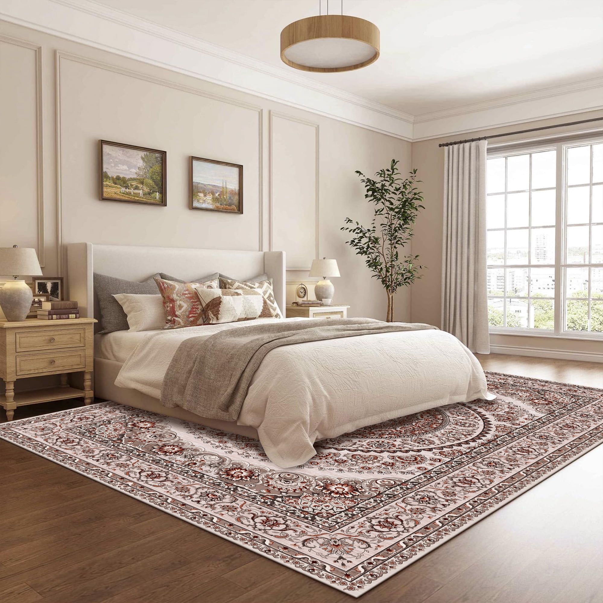 Pentantan 9'x12' Area Rugs, Washable Vintage Boho Rugs for Living Room, Moroccan Soft Indoor Carpet for Bedroom, Dining Room, Office, Brown