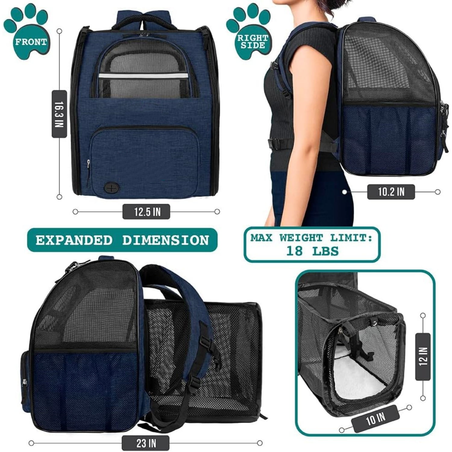 Dog Cat Backpack Carrier, Expandable Pet Carrier Backpack for Travel Hiking, Small Medium Dog Puppy Large Cat Carrying Backpack,