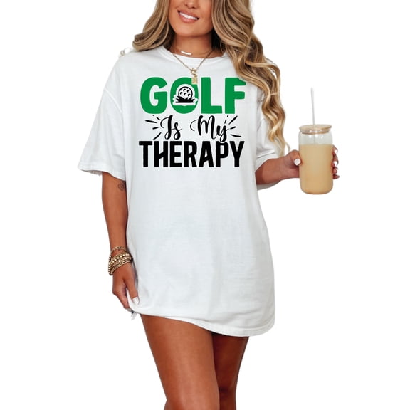 Golf Is My Therapy Funny, White Comfort Colors T-Shirt, Small