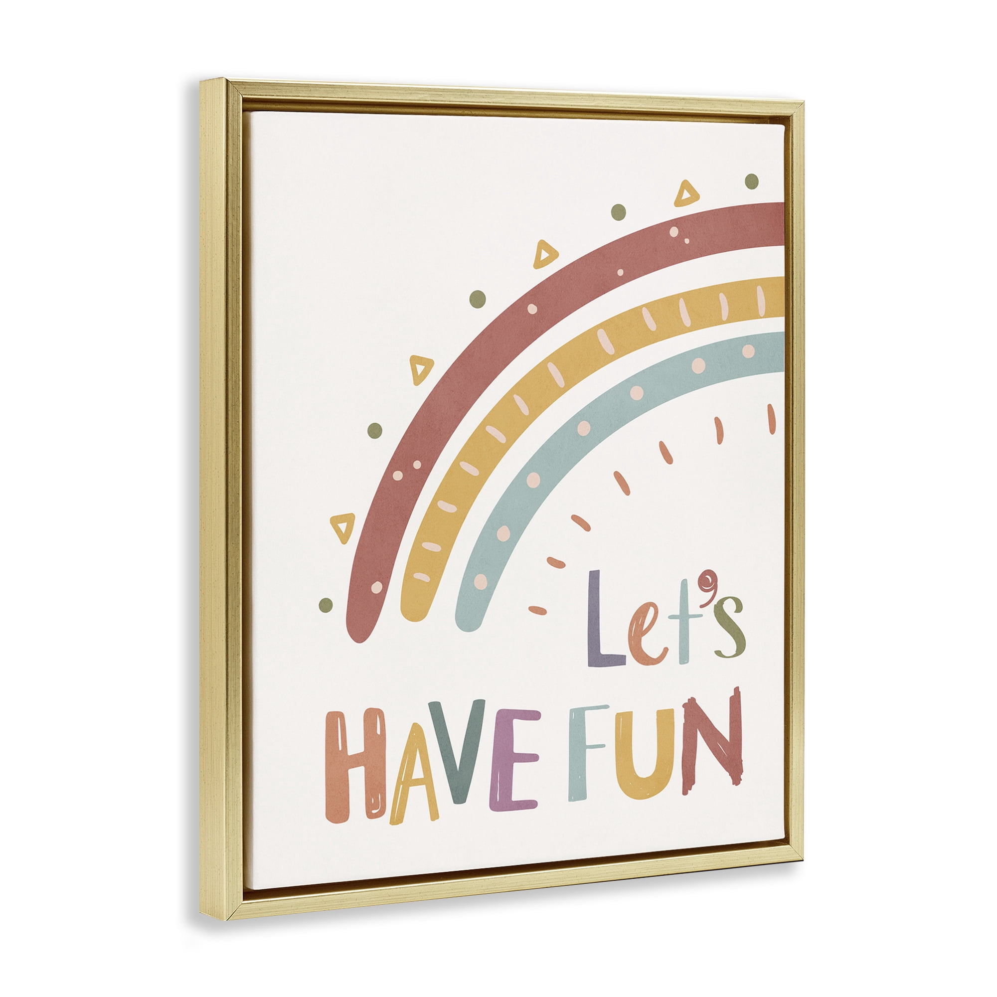 Stupell Industries Let's Have Fun Rainbow Text & Numbers Painting Gold Floater Framed Canvas Art Print Wall Art, 17 x 21
