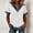 White, variant on Women's Casual Short Sleeve Top Denim Contrast Panel Collared Pullover Blouse with Button Detail White