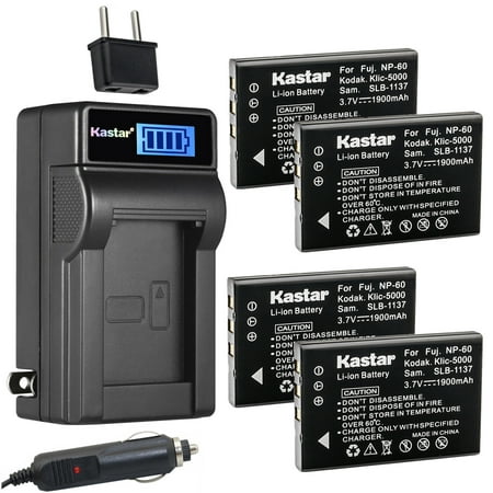 Image of Kastar 4-Pack NP-60 Battery and LCD AC Charger Compatible with Vivitar Video Cameras DVR-840XHD DVR-565HD DVR-390H DVR-530 DVR-545 DVR-550 DVR-550G DVR-688 DVR-710 DVR-7300X Vivicam 3930 Vivicam 4000