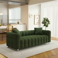 thumbnail image 2 of Modern Sofa Couch with Metal Legs Teddy Velvet Upholstered Tufted 3 Seater Couch with 2 Pillows Decor Furniture for Living Room, Bedroom, Office, 80 Inch Wide (Green-Teddy), 2 of 5