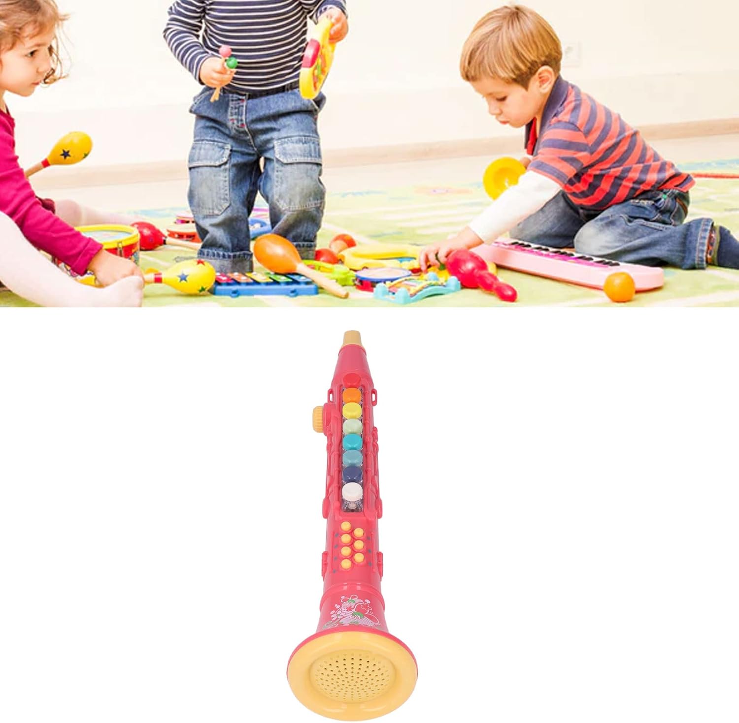 ABCISI Toy Clarinet, Children Musical Instrument Simulation Instrument Clarinet with Lights Volume Adjustable, Clear Sound, Beautiful Melody, Interesting to Play (Red)