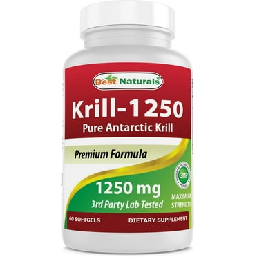 Best Naturals Pure Antarctic Krill Oil 1250 mg (Triple Strength) with Omega-3s EPA, DHA and Astaxanthin 60 Softgels