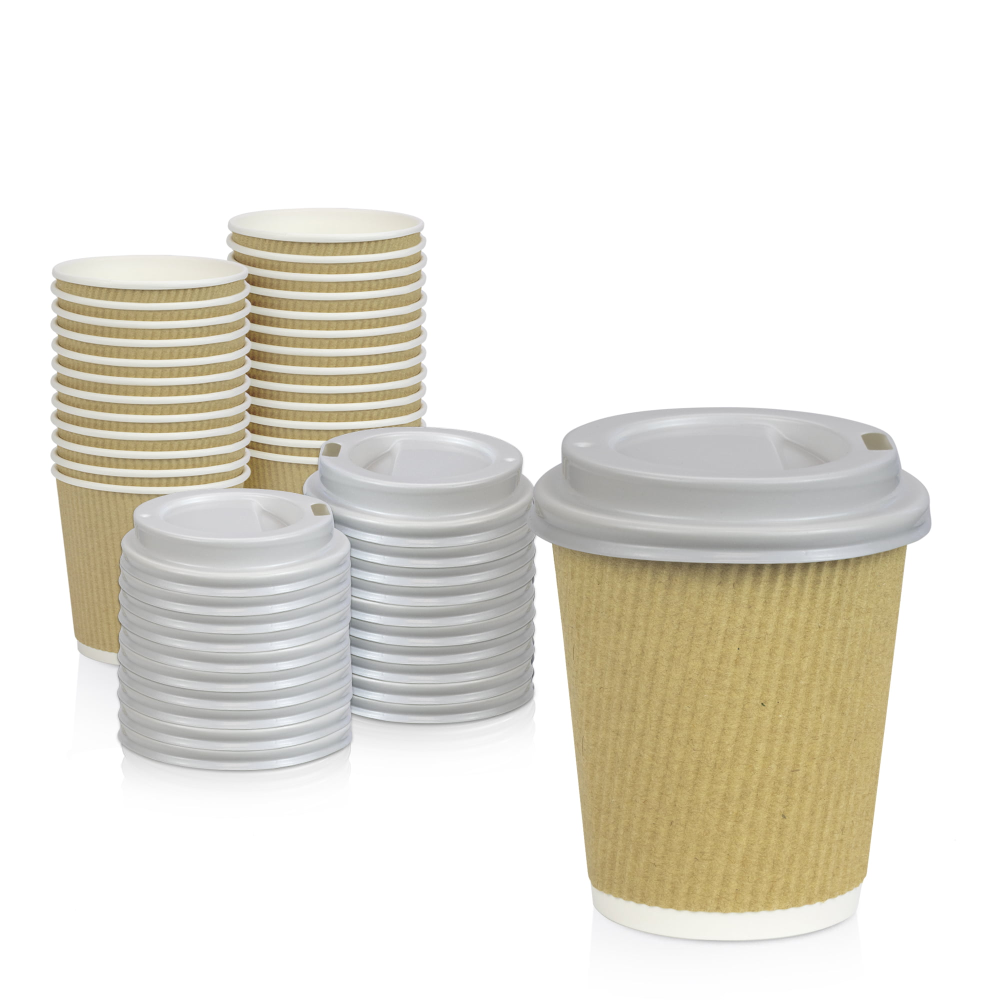 8oz Insulated Ripple Disposable Paper Coffee Cups and Lids White Green Brown New 