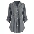 thumbnail image 2 of Homenesgenics Womens Tops under $5 Dressy Shirts Fashion Women Casual Plus Size Lace Solid Long Sleeves V-Neck Shirt Blouse Tops, 2 of 4
