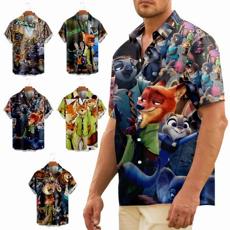 

Plus Size Animal Casual Button Down Short Sleeve Tees with Chest Pocket Retro Clothing Up to 8XL
