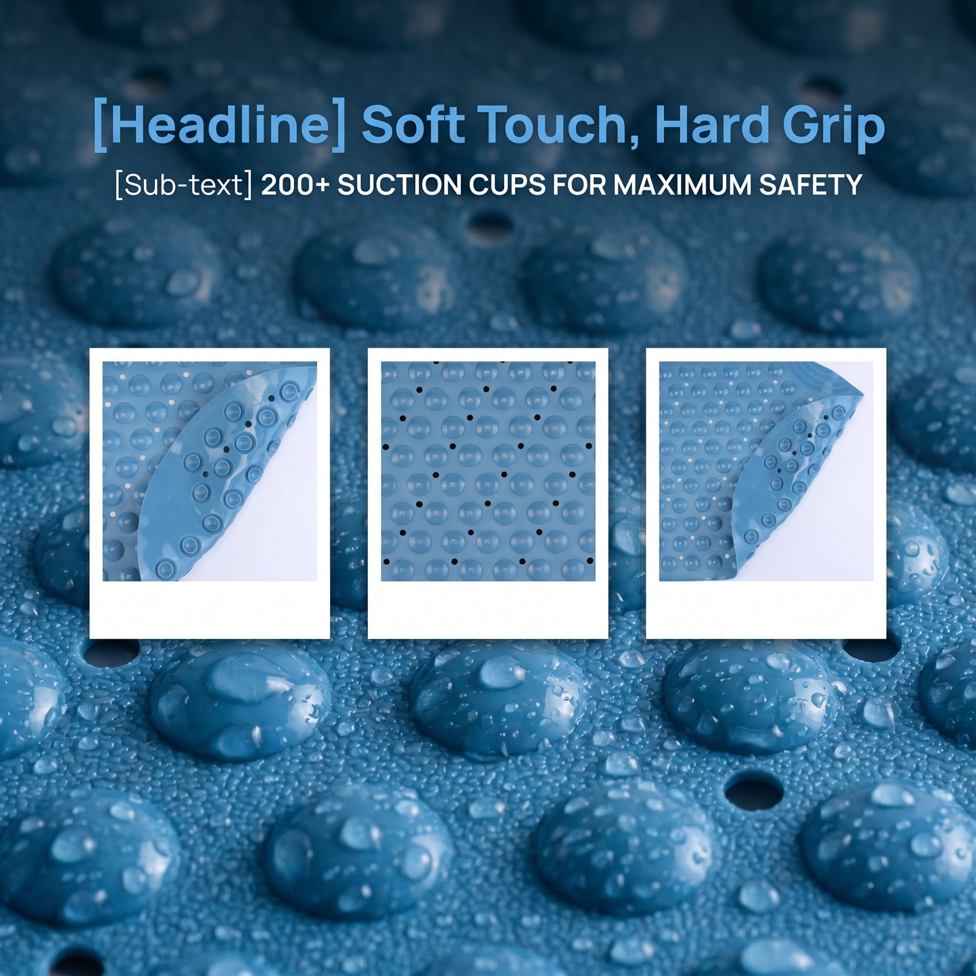 Unique Bargains Bathtub Mat Non-Slip Strong Suction Cups with Drain Holes Blue 35" x 16"