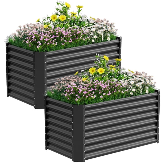 2PCS Raised Garden Bed, 4×2×1ft Large Outdoor Metal Planter Box,60 Gal Soil Capacity, Galvanized Raised Garden Bed Kit for Flower Plants, Fruits, Vegetable Herbs