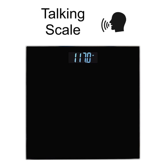Talking Scales - Big numbers, Clear loud voice announcement of weight, Back lid screen, Tempered glass, Voice assistance