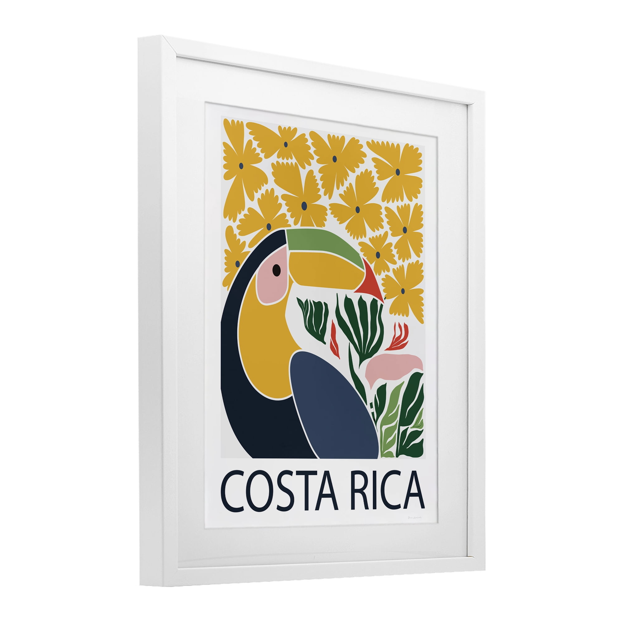 Stupell Industries Tropical Toucan & Flowers White Framed Print Under Glass, design by Omar Escalante