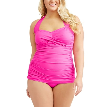 Simply Slim Women's Plus-Size Slimming Shirred Glam Halter One-Piece