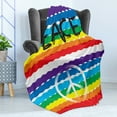 thumbnail image 4 of Retro Soft Flannel Fleece Throw Blanket, Modernistic Peace Typography with Circular on Wavy Rainbow Colored Stripes, Cozy Plush for Indoor and Outdoor Use, 50" x 70", Multicolor, by Ambesonne, 4 of 5