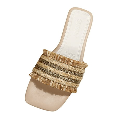 

Slippers for Women Size 8 Flip Flop Slippers for Women Fashion Spring And Summer Women Slippers Flat Bottom Square Toe Open Toe Lightweight Woven Upper Comfortable And Casual