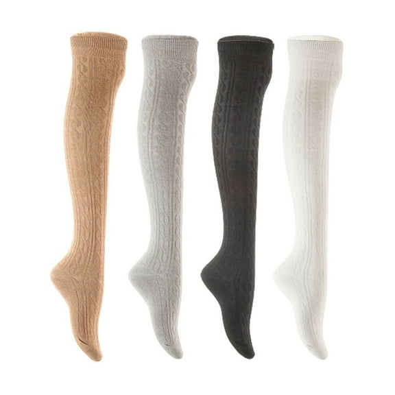 Lian LifeStyle Women's 4 Pair Adorable Comfortable Soft Thigh High Over Knee High Cotton Socks Size 6-9 L1024 Beige,Light Grey,Black,White