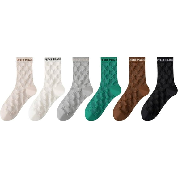Women Crew Socks, 6 Pairs Rib Knit Novelty Cotton Socks, Stylish Women's Casual Comfort Ankle Socks, Size 5-10
