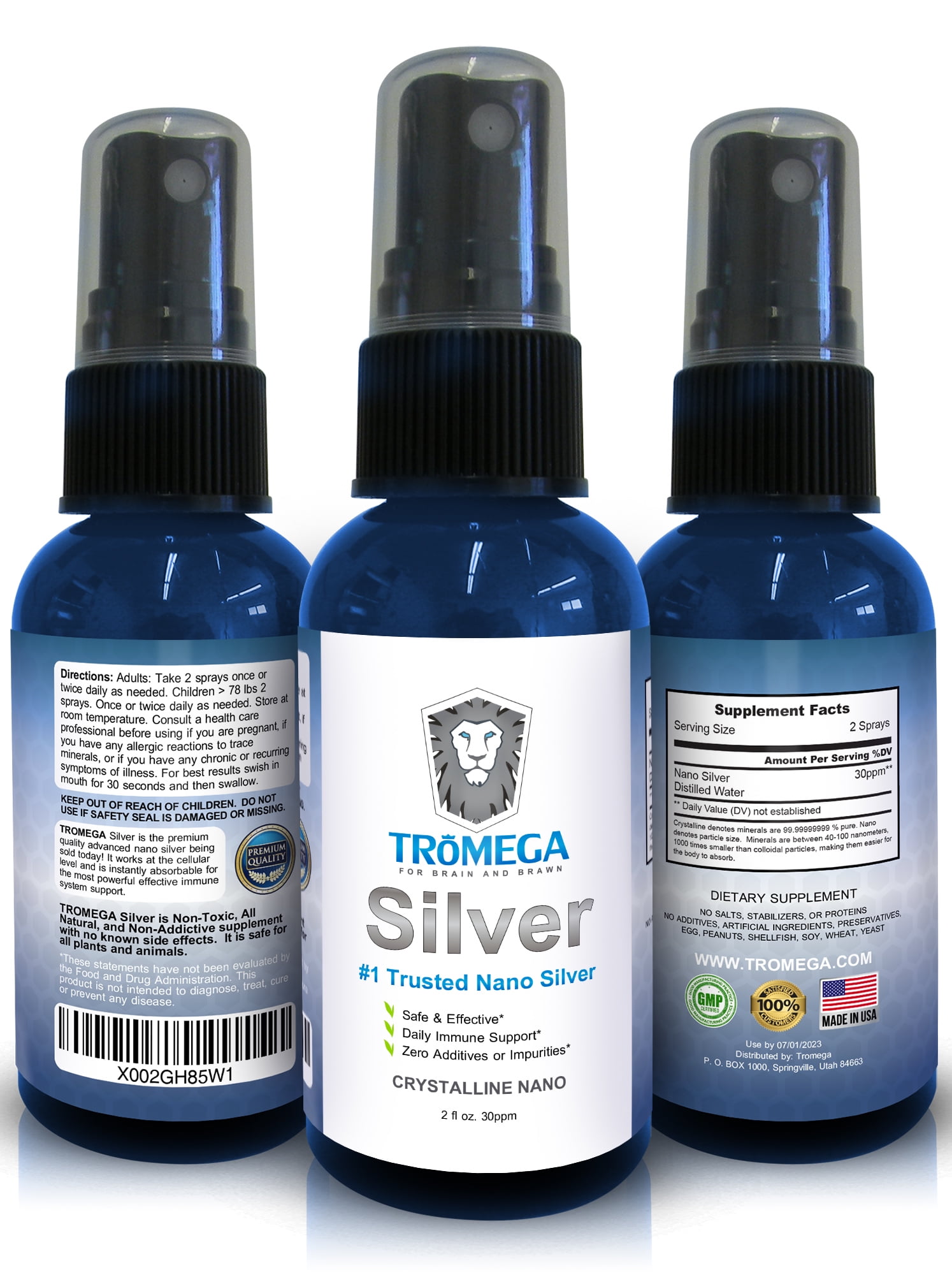 SILVER- TROMEGA Colloidal Silver 2 oz. - Mineral Liquid Supplement - Daily Immune System Boost - Colloidal Nano Silver 30 PPM