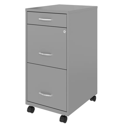 Space Solutions - 18" Deep 3 Drawer Mobile Metal File Cabinet with Pencil Drawer - Arctic Silver