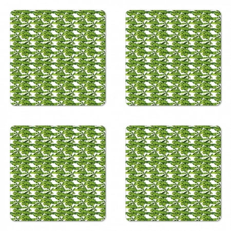 

Leaves Coaster Set of 4 Digitally Generated of Banana Leaves on a Plain Background Square Hardboard Gloss Coasters Standard Size Lime Green Emerald by Ambesonne