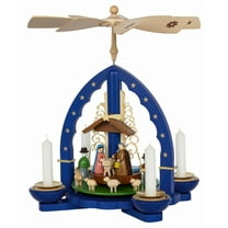 Christmas pyramid Nativity blue for tea light and candles, 27 cm / 11 inch high, original Erzgebirge by Richard Glässer Seiffen