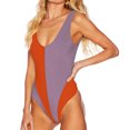 thumbnail image 1 of Traje de baño de 1 pieza para mujer, bloques de color a la moda, traje de baño elástico encantador para mujer, traje de baño naranja S, 1 of 5