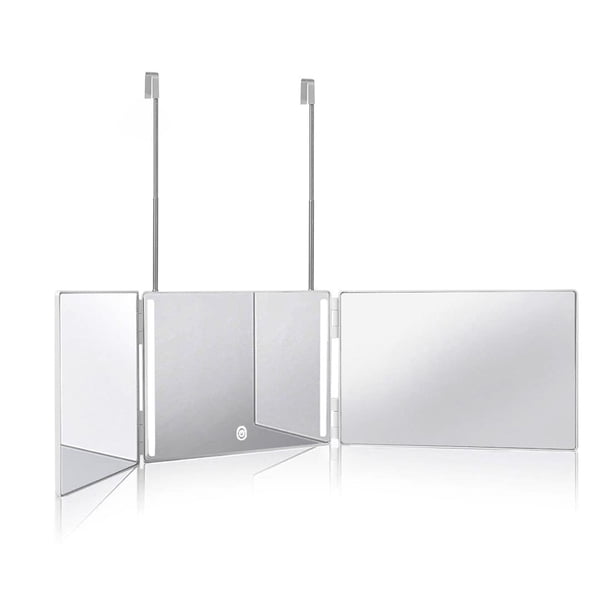 FLhrweasw Espejo Triple Espejo Cosmético Ajustable Herramienta Corte Pelo DIY (LED Blanco)