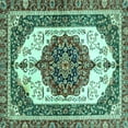 thumbnail image 1 of Ahgly Company Machine Washable Indoor Square Persian Turquoise Blue Traditional Area Rugs, 3' Square, 1 of 4
