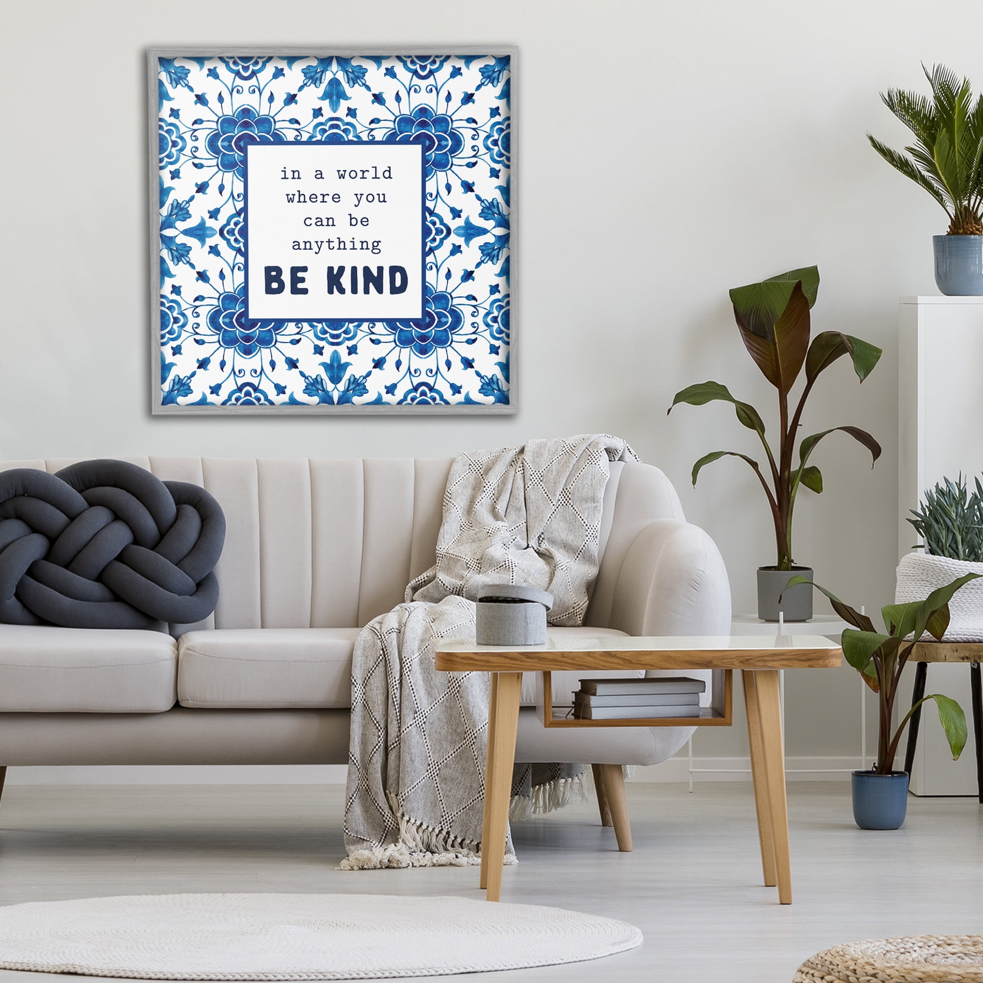 Patterned Be Kind Encouragement Gray Framed Giclee Art, design by Lettered and Lined