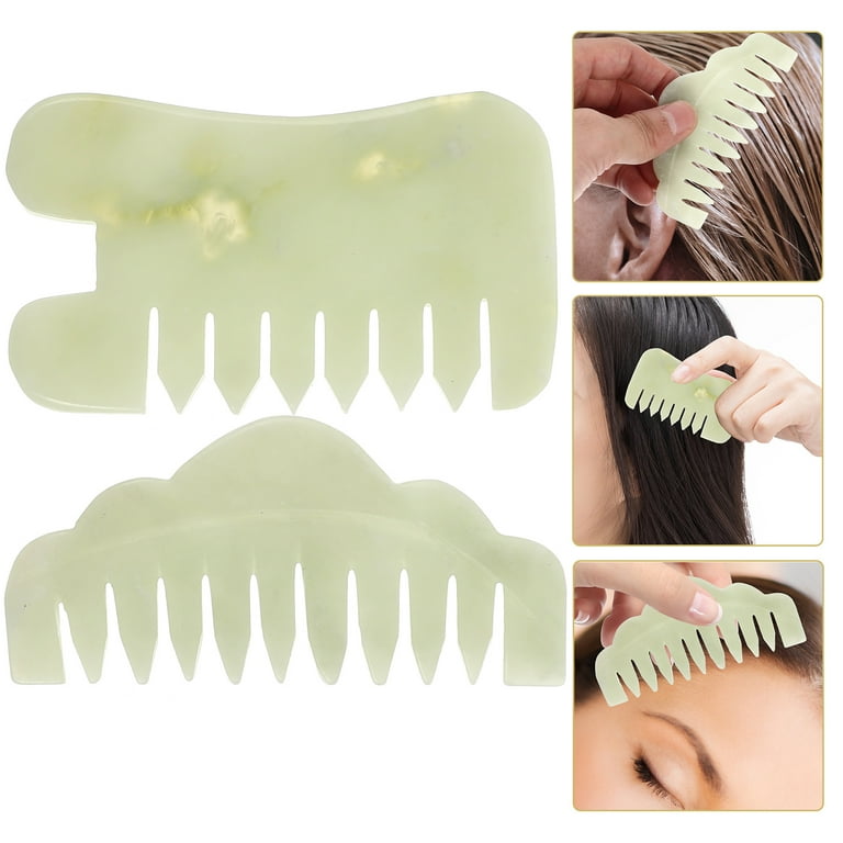 2Pcs Natural Jade Hair Combs Facial Gua Sha Combs Scalp Massagers  Decorative Jade Combs