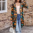 thumbnail image 5 of WTOBBY Women's Mid-Length Halloween Print Cardigan Jacket Casual Comfortable Open Front Long Sleeve Cover Up With Pockets Fall Fashion Outerwear,Army Green L, 5 of 8