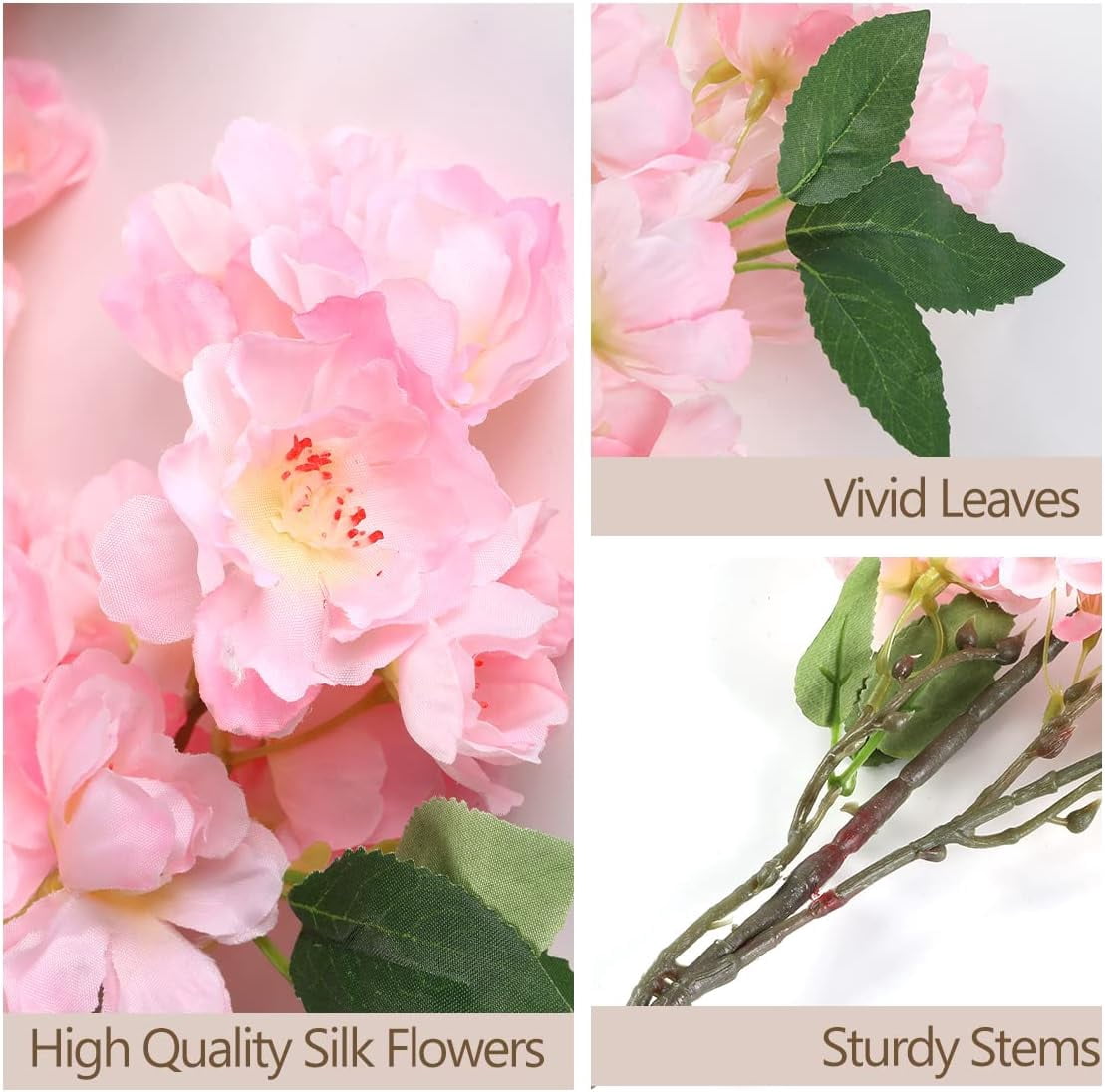 Artificial Cherry Blossom Branches, Faux Fake Plum Flowers Real Touch Boutique Bulk for Home Wedding Office Decoration, 35”Long Stems for Tall Vase (3PCS, White)
