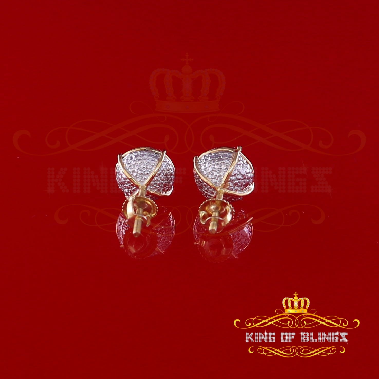 King of Bling's 10K Real Yellow Gold Real Diamond 0.40CT Men's/Women's Round Stud Micro Earring