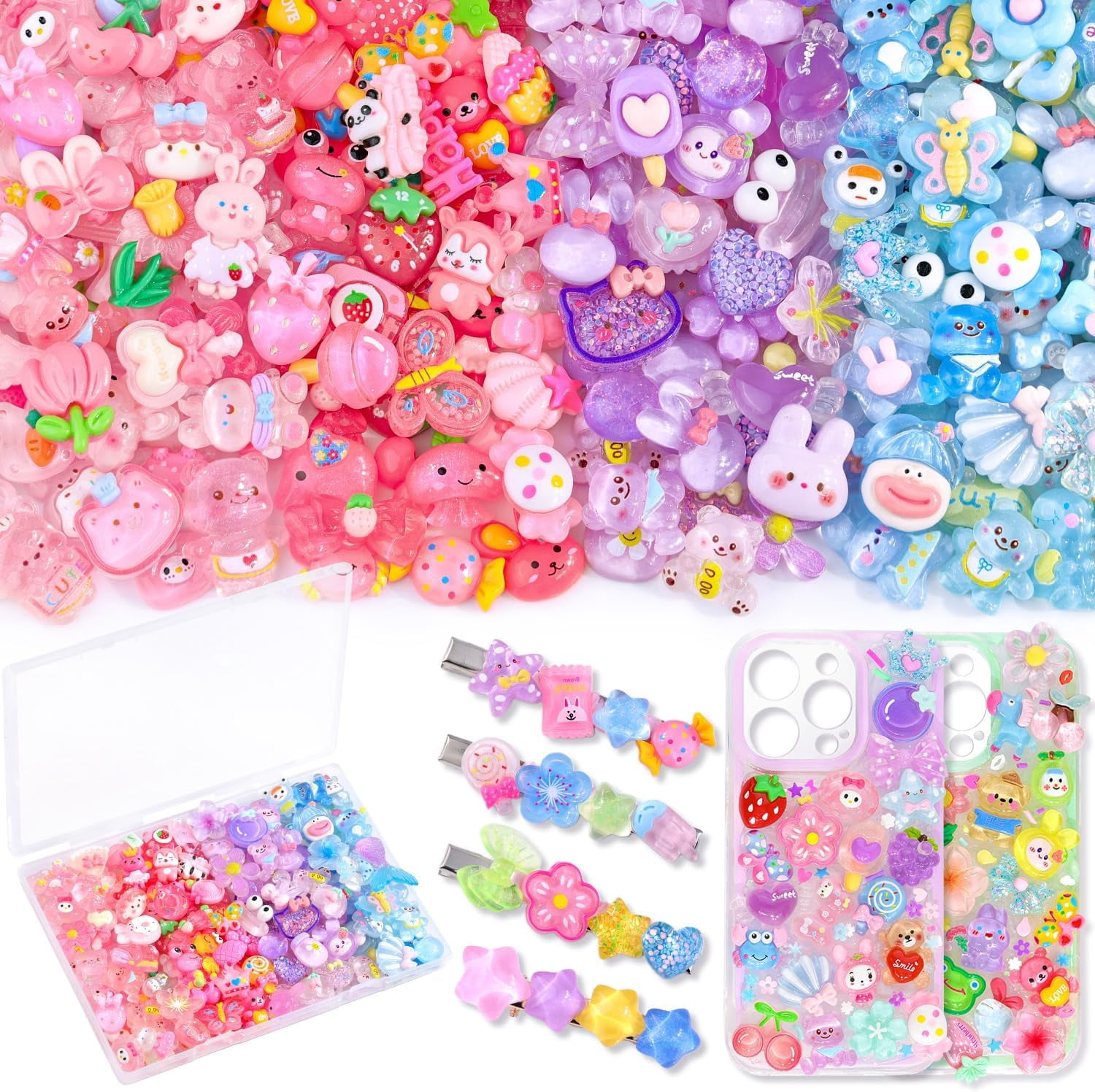 150Pcs 6 Mixed Colors Slime Charms Assorted Cute Jelly Embellishments, Random Bulk Flatback Resin Ornament Bear Star Kawaii Slime Accessories for Phone Junk Case, Scrapbooking Crafting & DIY Decor