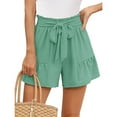 thumbnail image 2 of Sngxgn Womens Shorts Cotton High Elastic Waist Pleated Ruffle Shorts Beach Flowy Casual Shorts(Mint Green,M), 2 of 7
