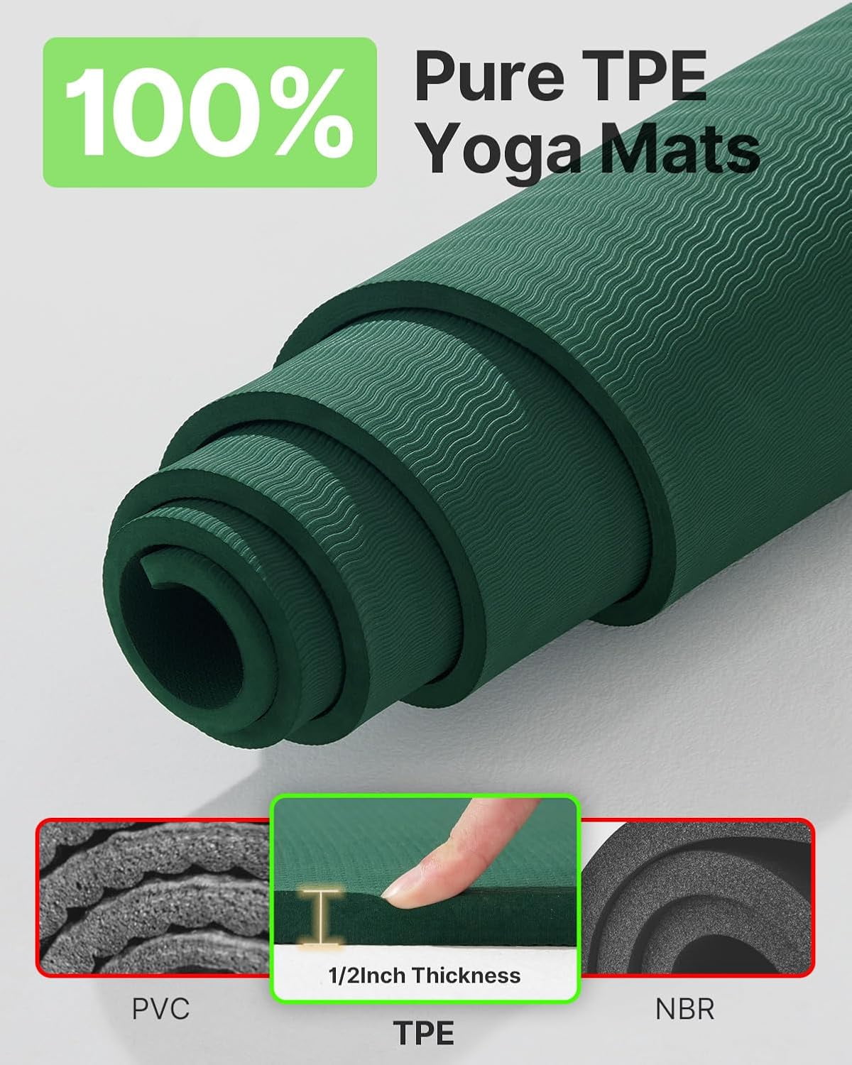 Large Yoga Mat (75 * 52 * 1/2inch),Extra Wide TPE Exercise Mat,Non-Slip Workout Mat for Pilates, Fitness, Barefoot, Home Gym Studio with Strap and Towel