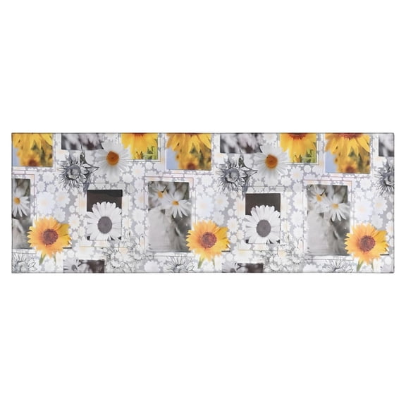 White Gray Photo Frame Daisy Sunflower Pattern Kitchen Rug Mat,Kitchen Runner Rugs Non Skid Washable,Decorative Kitchen Floor Mats for Kitchen,Sink,Laundry,17"X47"