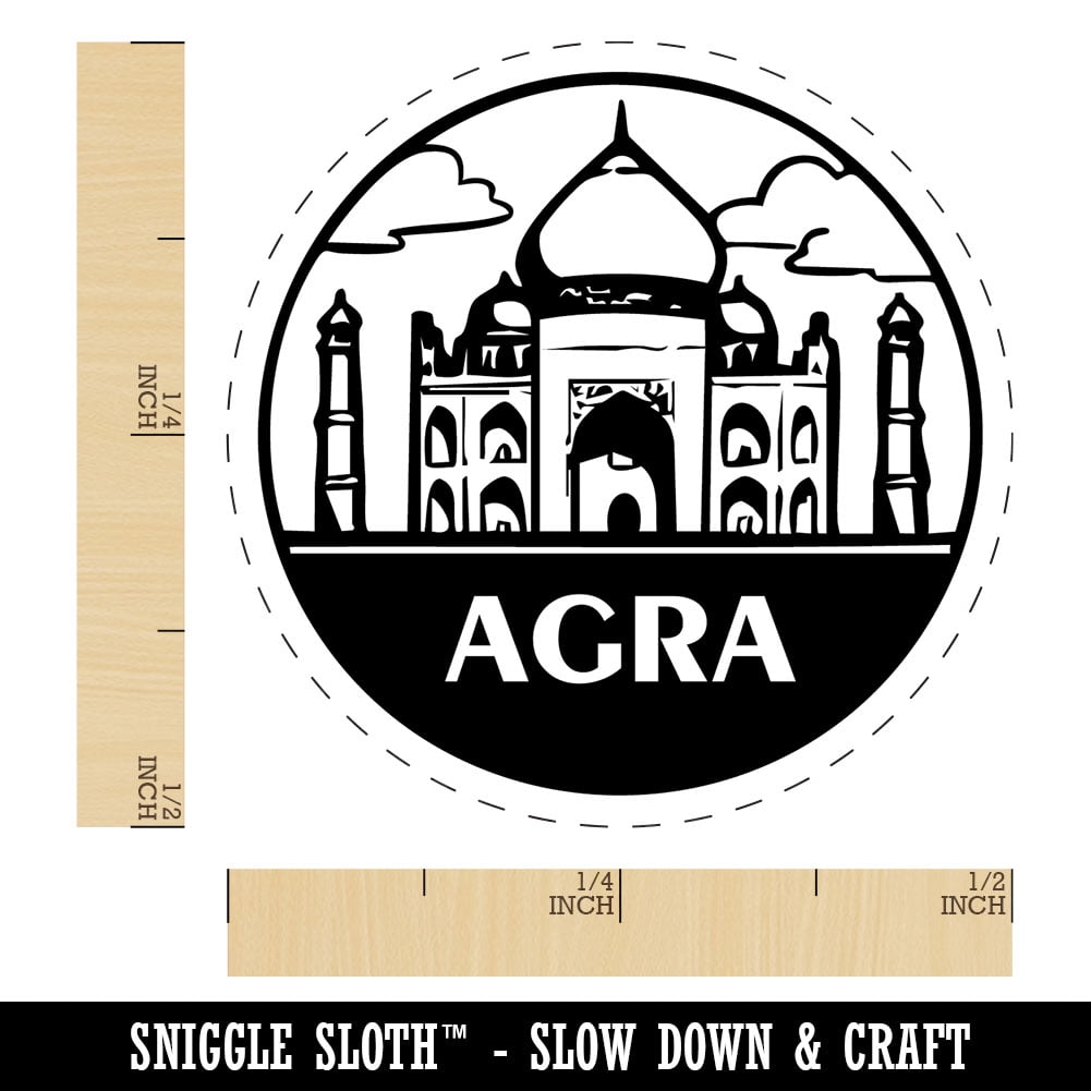 Agra India Taj Mahal Landmark Destination Circle Self-Inking Rubber Stamp for Stamping Ink Stamper Crafting Planners - 1/2 Inch Mini - Dry Pad (No Ink)
